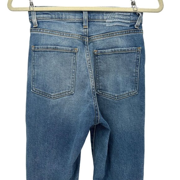 Revice Denim High Waisted Ripped Distressed Raw Hem Slim Straight Jeans Womens 2 - Picture 5 of 9